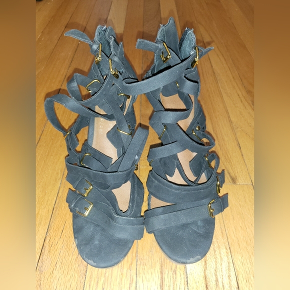 Matt Bernson 'Marion' Black Strappy Vegan Leather Platform Wedges  - Size 8 - Picture 5 of 10